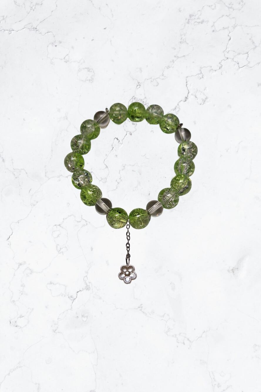 green glass petal charm bracelet